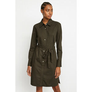 Lafayette 148 Dress Womens 10 Black Long Sleeve Shirtwaist Belted Pleated Bib